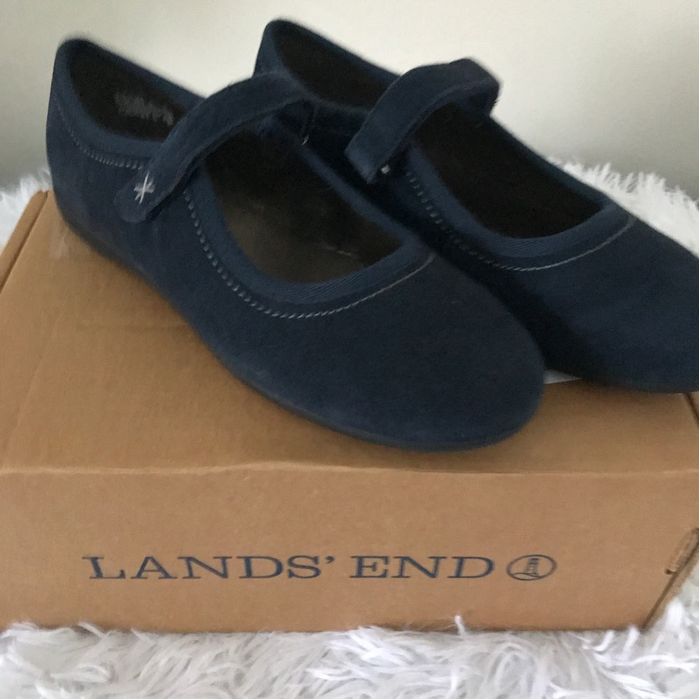 New Navy Blue Suede Mary Janes 5 Youth Lands' End - Picture 4 of 8